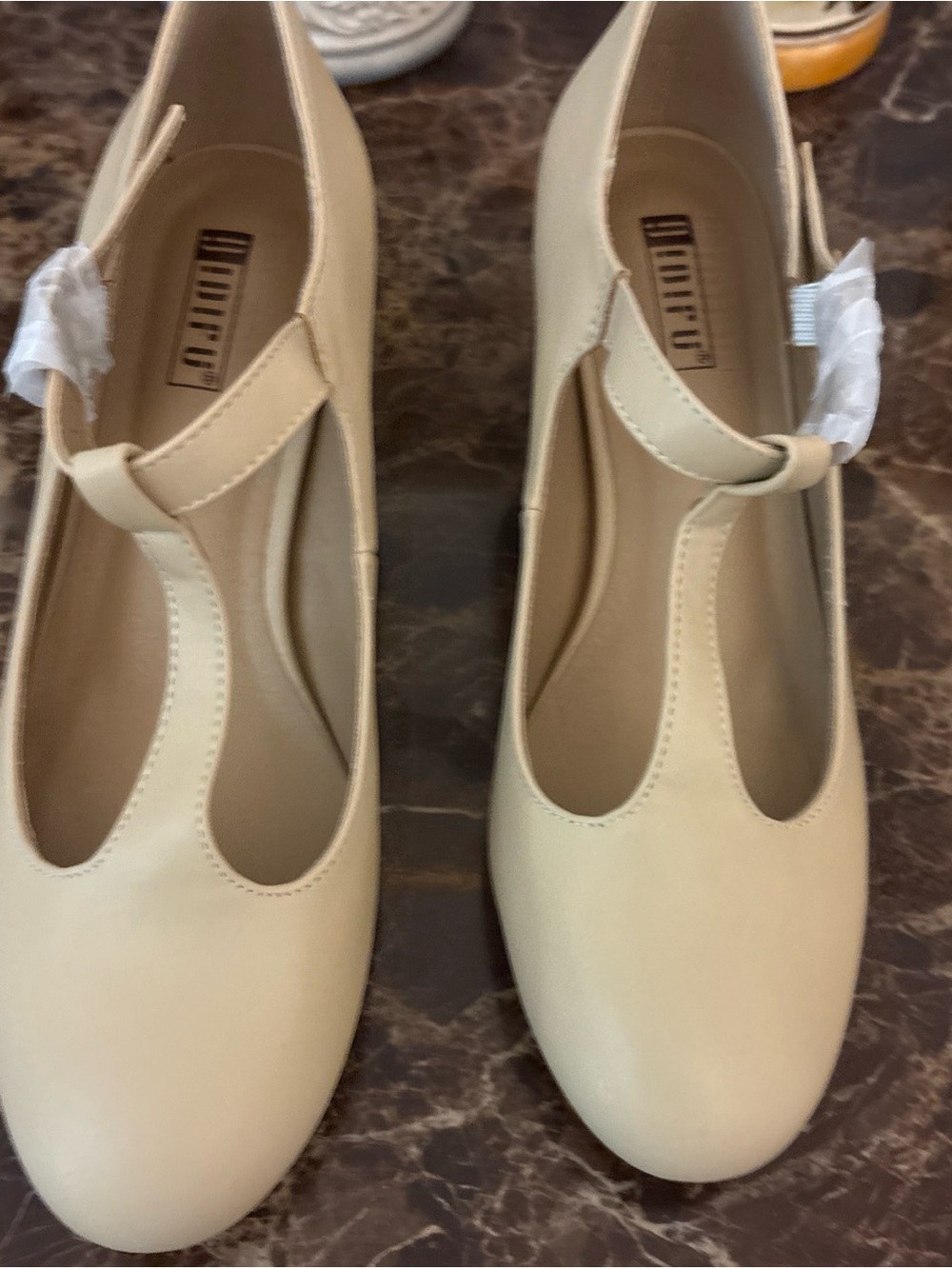 IDIFU Cream T-Strap Heels